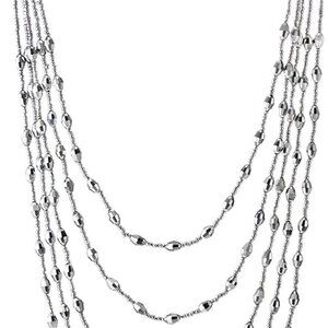 Champagne Gold Oval Beads Statement Necklace Multi-Strand Long Chains with Cryst